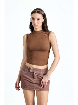 Bonkers Corner - Soil Brown High Neck Crop Top for Women