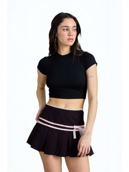 Bonkers Corner - Black Tie-Back Crop Top for Women