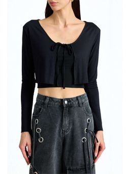 Bonkers Corner - Front-Tie Long Sleeve Shrug for Women