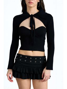 Bonkers Corner - Shadow Black Tie Front Shrug for Women