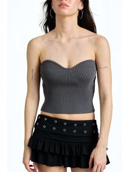 Bonkers Corner - Grey Sculpted Sweetheart Crop Top for Women