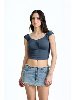 Bonkers Corner - Blue Front Ruched Crop Top for Women
