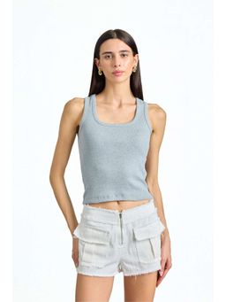 Bonkers Corner - Grey Solid Ribbed Crop Top for Women