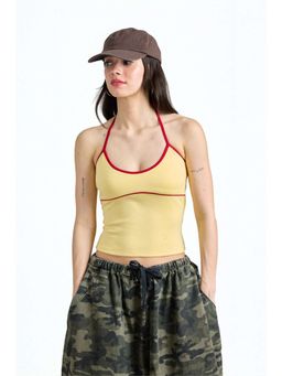 Bonkers Corner - Butter Yellow Contrast Halter Crop Top for Women