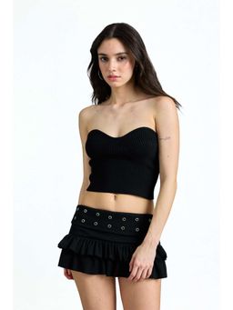 Bonkers Corner - Black Sculpted Sweetheart Crop Top for Women
