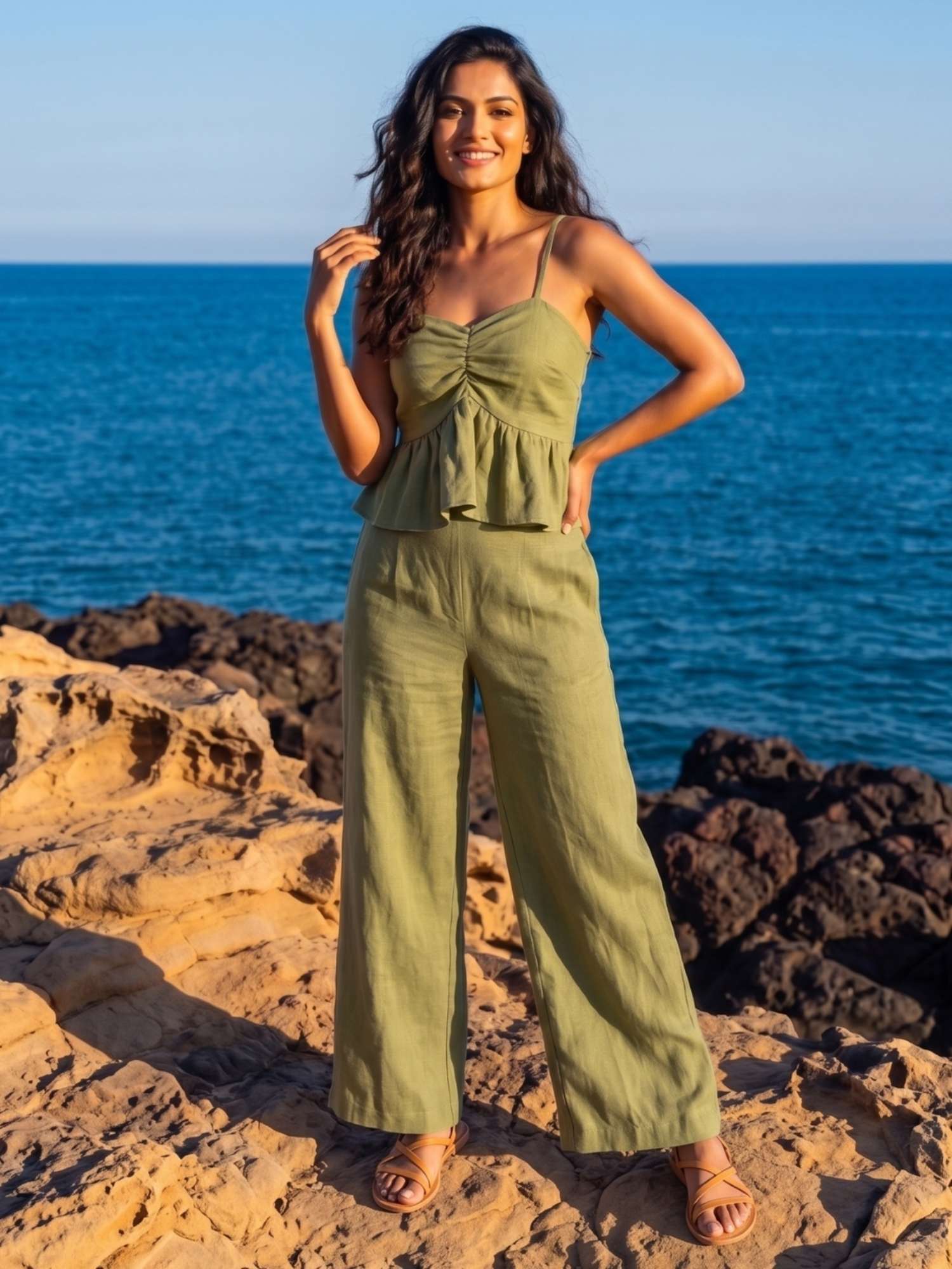 Women Sage Olive Solid Co-Ord Set-image-44