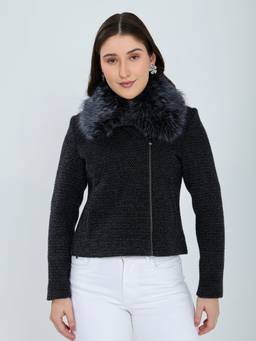 Monte Carlo - Womens Regular Fit Full Sleeve Black Winter Coat