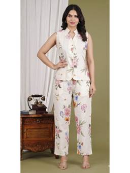 Cloth Bites - Women's Off-White Floral Printed Co-ord Set