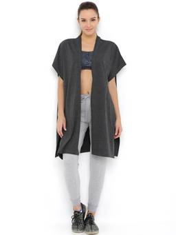 Tuna London - Grey Solid Longline Open-Front Shrug