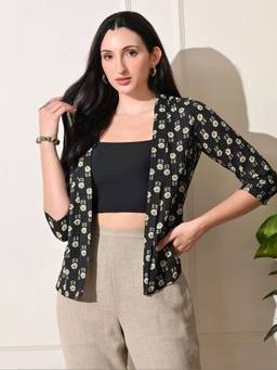 DECKEDUP - Black Women Ethnic Motif Shrug