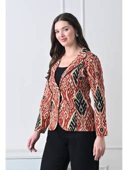 DECKEDUP - Women Burnt Bold Ikat Rust Blazer
