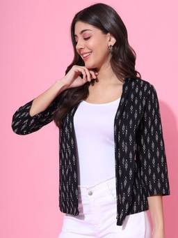 DECKEDUP - Women Black Printed Shrug