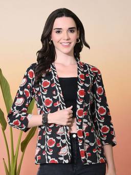 DECKEDUP - Women Black Kantha Open Shrug