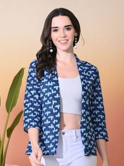 DECKEDUP - Women Blue Ajrak Open Shrug