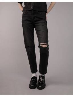 American Eagle - Black Stretch Ripped Super High-Waisted Ankle Straight Jeans