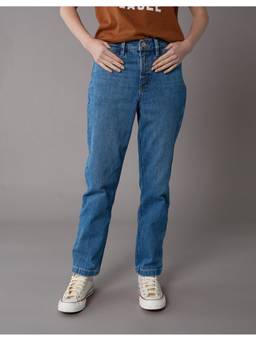 American Eagle - Blue Stretch Super High-Waisted Ankle Straight Jeans