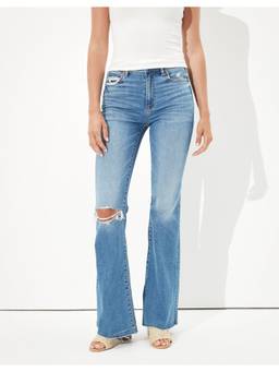 American Eagle - Blue Ripped Super High-Waisted Flare Jeans