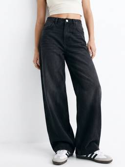 Outzidr - Black Mid Rise Washed Black Straight Fit Denim Jeans