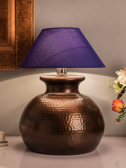 Homesake - Copper Hammered Pitcher Table Lamp Blue Shade