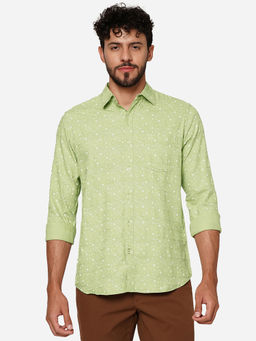 JadeBlue - Men Celadon Green Cotton Slim Printed Casual Shirt