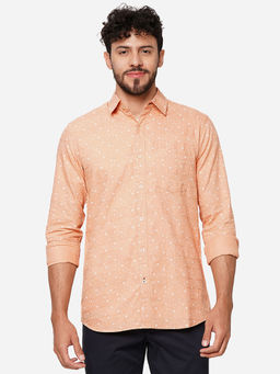 JadeBlue - Men Peach Cotton Slim Printed Casual Shirt