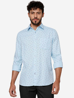 Greenfibre - Men Blue Cotton Regular Printed Casual Shirt