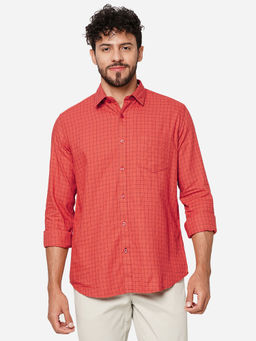 Greenfibre - Men Red Cotton Regular Checks Casual Shirt