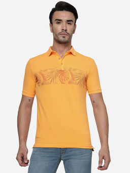 JadeBlue - Men Orange Cotton Slim Printed Polo T-shirt