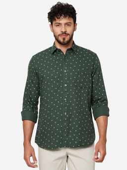 Greenfibre - Men Green Cotton Regular Printed Casual Shirt