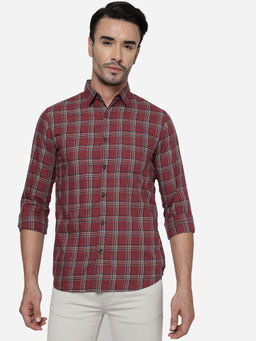 JadeBlue - Men Maroon Cotton Slim Checks Casual Shirt