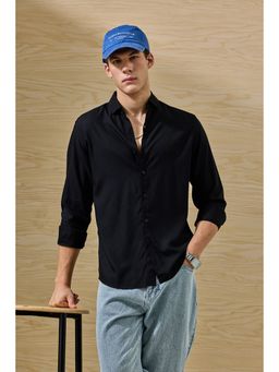 Snitch - Slim Fit Viscose Black Shirt