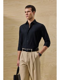 Snitch - Slim Fit Cotton Textured Black Shirt