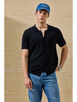 Snitch - Regular Fit Cotton Black Shirt