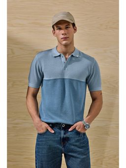 Snitch - Slim Fit Cotton Colorblocked Blue Polo T-Shirt