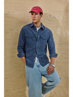 Snitch - Relaxed Fit Corduroy Blue Overshirt