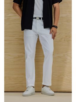 Snitch - White Solid Slim Casual Trouser