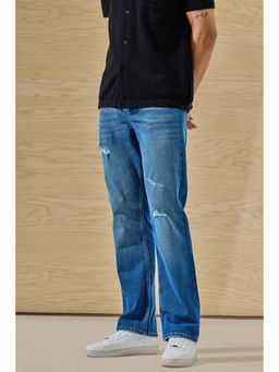 Snitch - Blue Distressed Straight Casual Jeans for Men