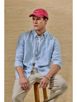 Snitch - Men Blue Linen Casual Shirt