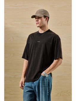 Snitch - Brown Solid / Plain Half Sleeves Oversized Casual T-shirt For Men