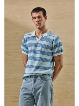 Snitch - Men Blue Cotton Regular Fit Polo T-Shirt