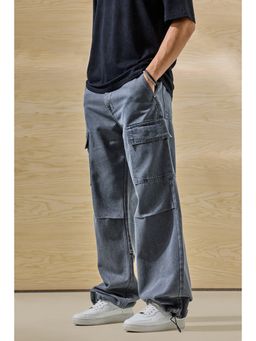 Snitch - Grey Washed Regular Casual Cargo Pants for Men