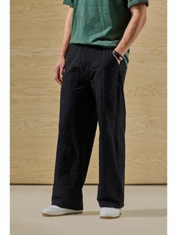 Snitch - Black Textured Relaxed Casual Trouser for Men