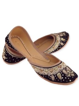 fulkari - Freesia Walvet Black Gold Leather Juttis