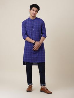 Fabindia - Blue Cotton Slim Fit Printed Long Kurta