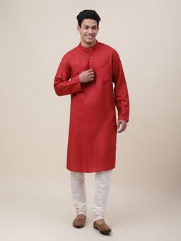 Fabindia - Red Viscose Silk Woven Slim Fit Long Kurta