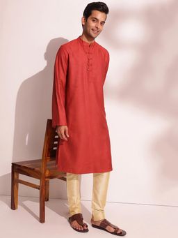 Fabindia - Red Viscose Silk Slim Fit Long Kurta