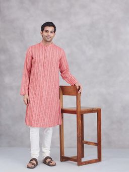 Fabindia - Red Cotton Dobby Slim Fit Long Kurta