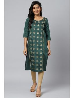 Aurelia - Green Zari Embroidered Ethnic Liva Kurta
