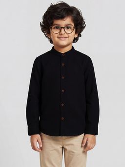 Campana - Boys Cotton Solid Mandarin Collar Shirt - Black