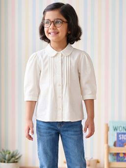 Campana - Girls Pure Cotton Pleated Top - White